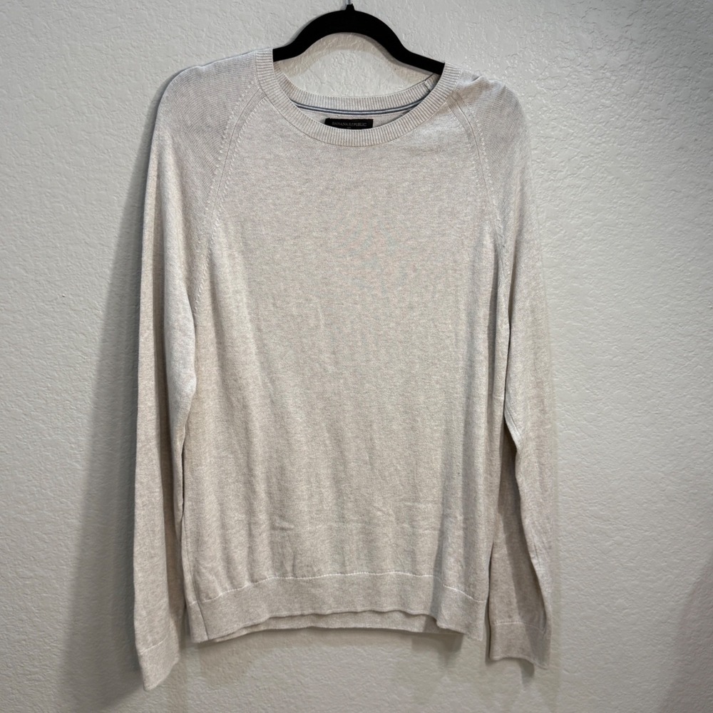 Banana Republic Silk Cashmere Blend Sweater Oatmeal Tan Neutral Fall Layering L